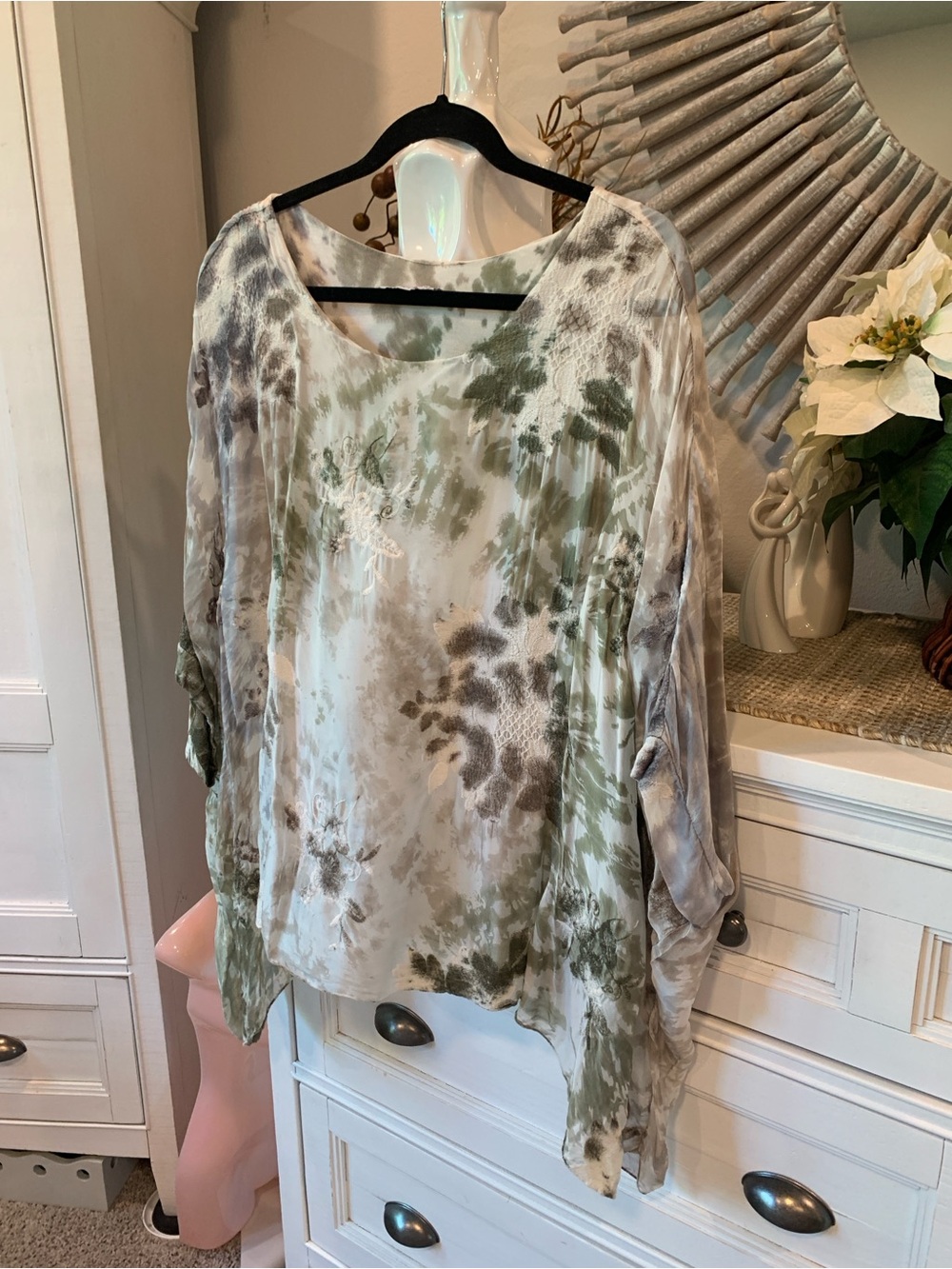 Tempo Paris Olive and Taupe Tie-Dye Blouse